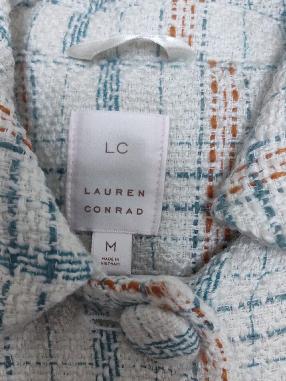 LC Lauren Conrad Cream Plaid Cropped Tweed Jacket - Picture 2 of 10